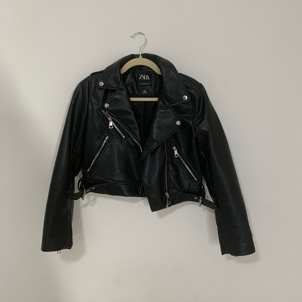 Zara Faux Leather Black Moto Biker Jacket
